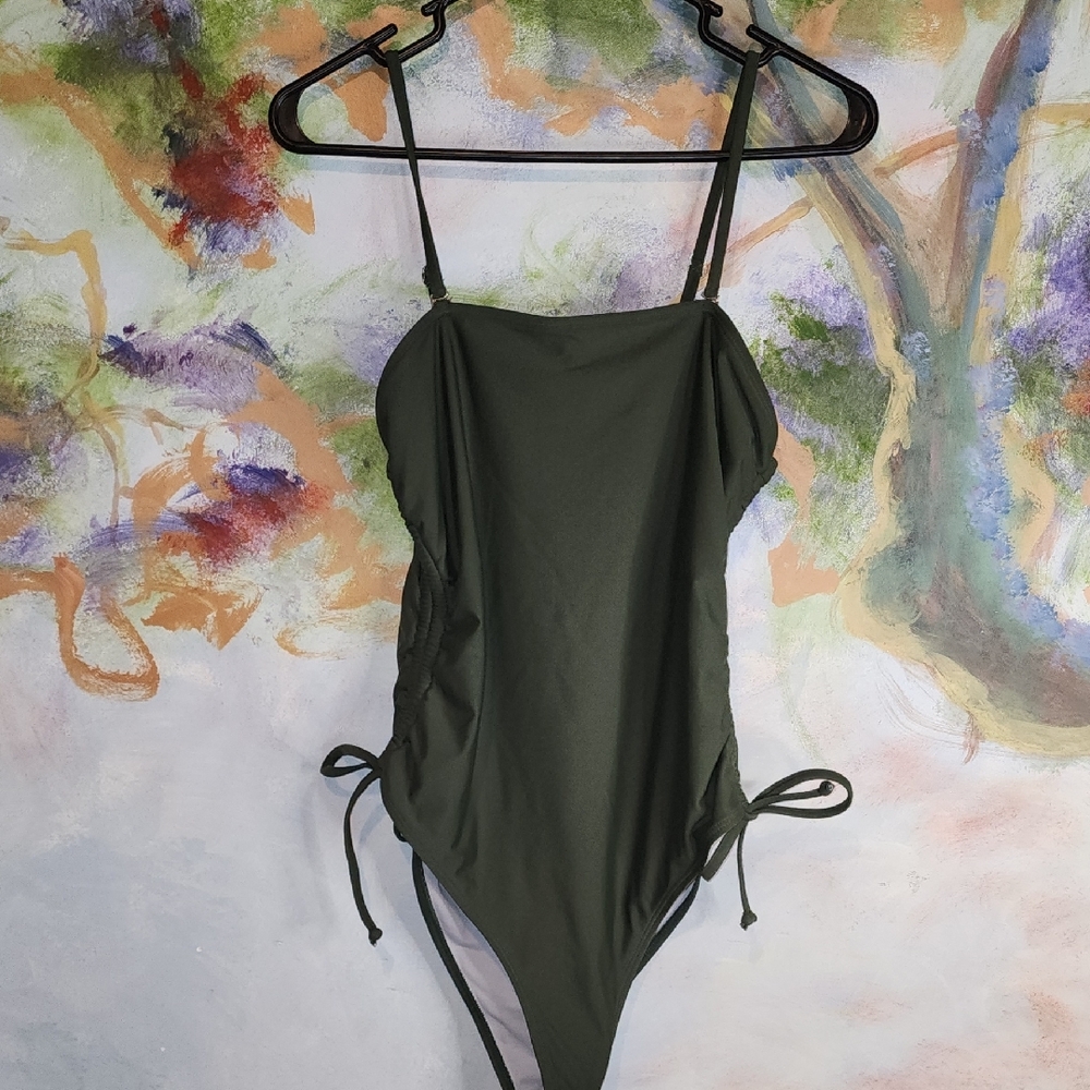 Olive Green One Piece with Adjustable Side Ties